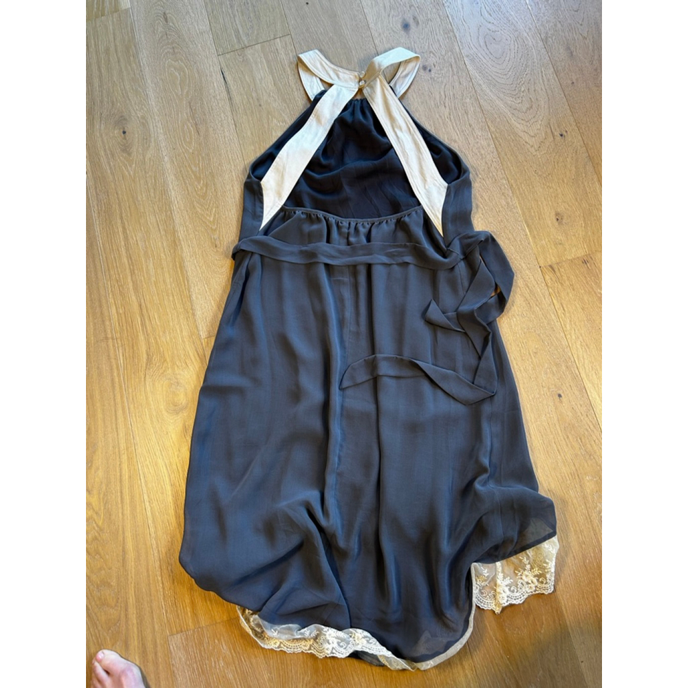 Ark & Co. Smoky Blue High Low Lace Trim Halter Dress Tie Waist Romantic - Picture 6 of 12